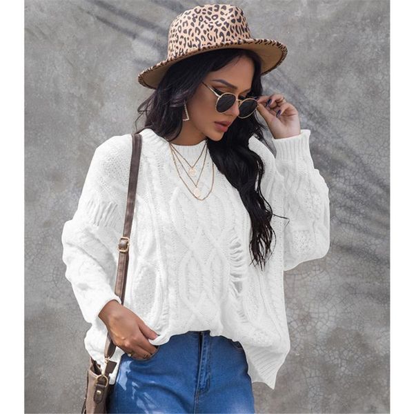 

women's sweaters fashion women spring autumn solid ripped loose elastic party winter warm clothes knitting pullover, White;black