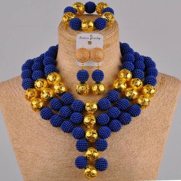 

earrings & necklace fashion royal blue simulated pearl african jewelry set nigerian beads for women fzz24, Silver