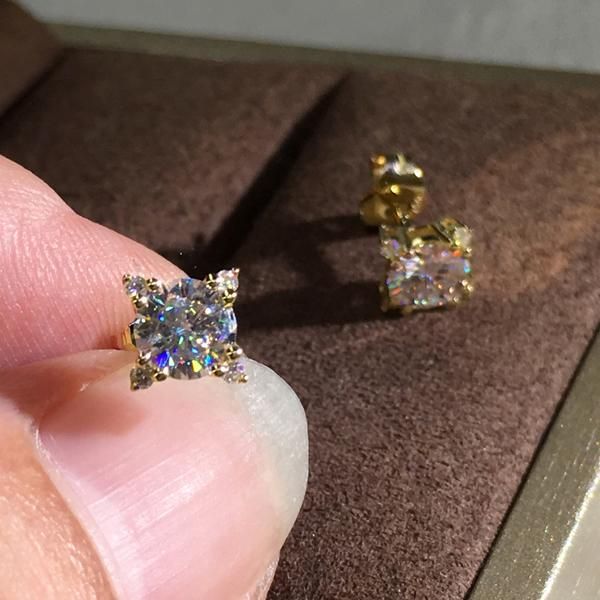

stud rose gold silver color crystal earrings shining white round zircon flower for women simple fashion dainty jewelry, Golden;silver