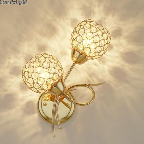 

wall lamp modern crystal gold bedside bedroom light on sconce golden kitchen shop bar restaurant e27 iron lighting fixtures