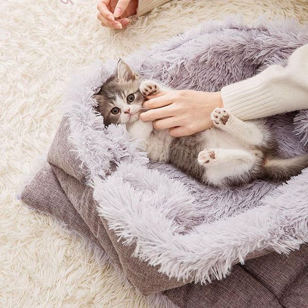 

cat beds & furniture 2021 direct selling soft washable pet nest warm plush cloth dual-use mat kennel removable dog bed cushion sofa comforta