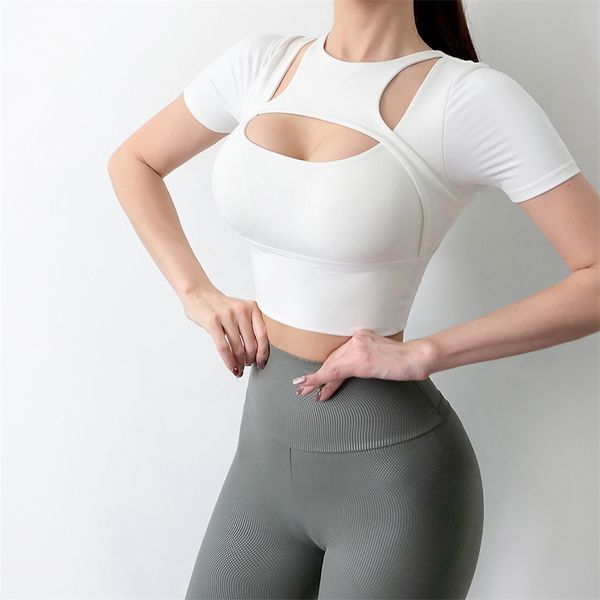 

sports women's tight hollow out short fitness vest running fast yoga t-shirt, Gray