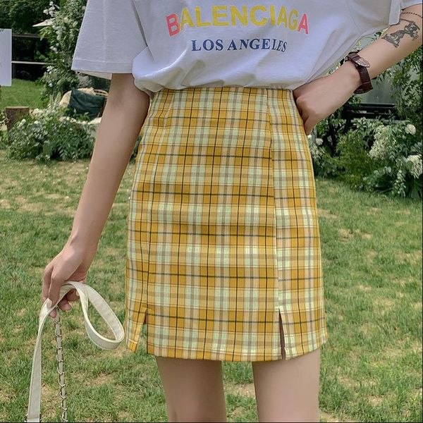 

plaid mini side slit womens skirts bodycon bottoms summer autumn streetwear casual a line basic ladies pencil, Black
