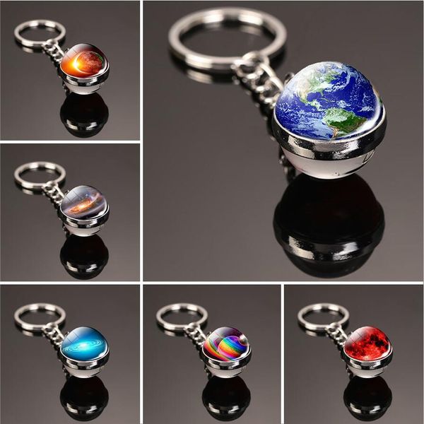 Sistema Solar Metal Chaveiro Pingente Lua Terra Planeta Tempo Gemstone Bola De Vidro Chaveiro Presentes de Aniversário Brinquedo Favores da festa de casamento