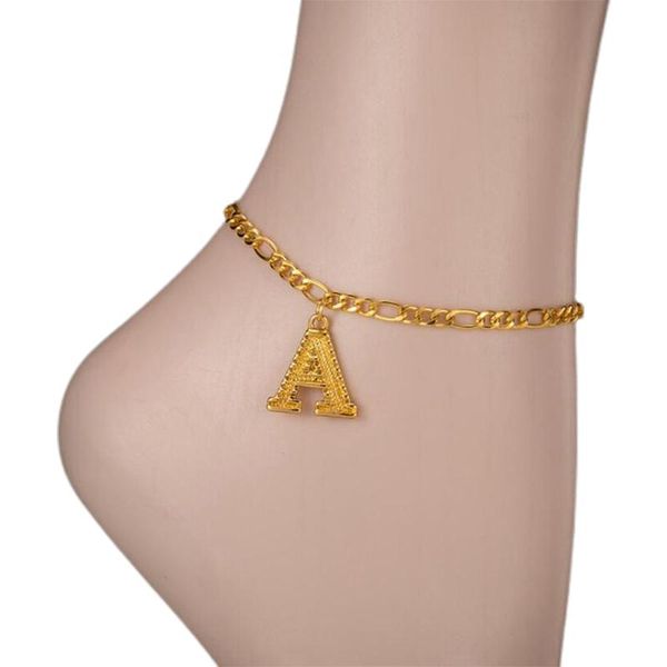 

link, chain gold color a-z alphabet anklets leg foot boho jewelry fashion custom crystal initial letter bracelet for women, Black