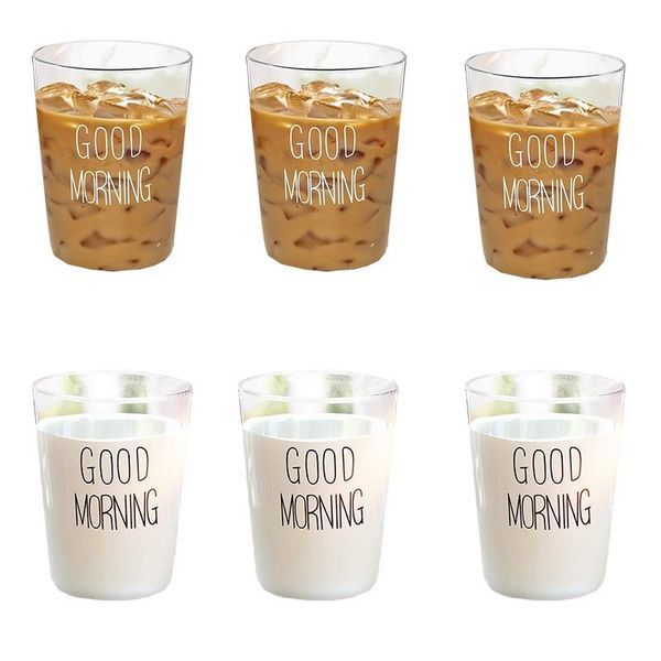 

set of 6, 13.5oz good morning glass cups home water juice mug wine glasses