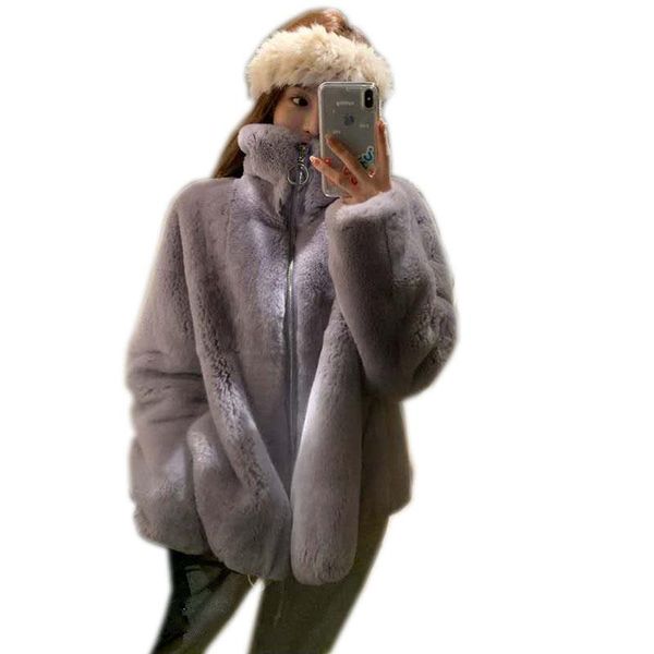 

women's fur & faux women winter imitation lamb wool coat female stand collar coats large size loose casual lady jacket g221, Black