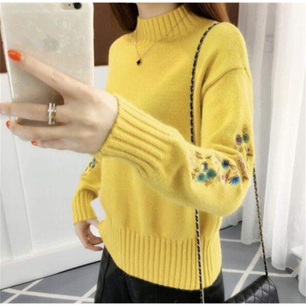 

women's sweaters fdfklak vintage embroidery sweater women autumn winter bottoming shirt print female knit slim girl's pullover swe, White;black