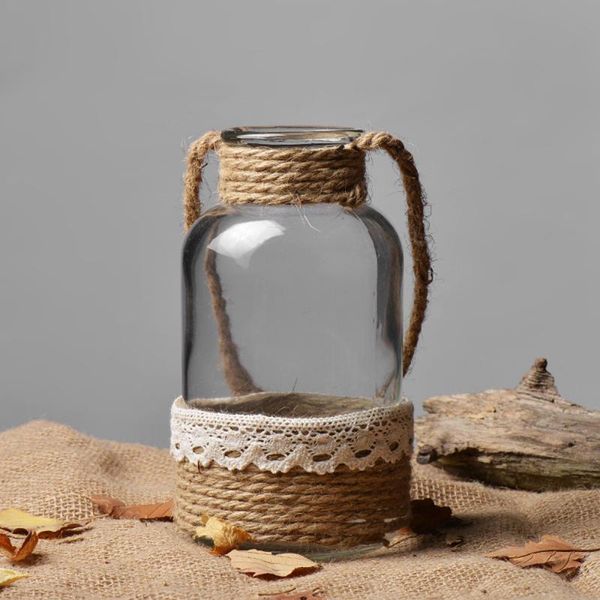 

plant pot vase retro glass material transparent can hang rope eco-friendly and environmentally 3 sizes 2021 woven vases