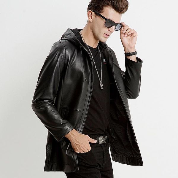 

men's leather & faux winter genuine sheepskin jacket men clothes 2021 autumn plus size coat jaqueta de couro m6660 my791, Black