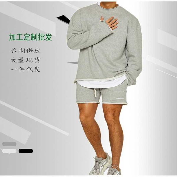 

2021 simple new loose size suit muscle fitness sports sweater men's leisure in spring and autumn, Gray