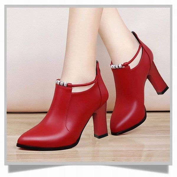

boots chilly-heeled high heels women 2021 spring and autumn pointed toe thin single fashion all-match ankle, Black