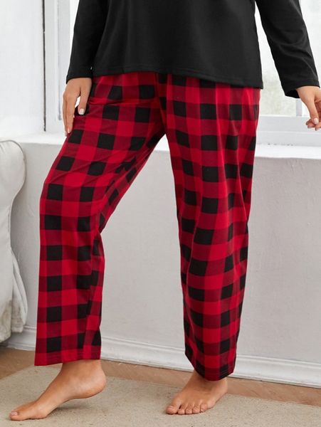 

plus buffalo plaid sleep pants i7m2#, Black;white
