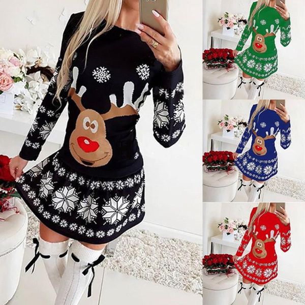 

casual dresses s-3xl christmas for women 2021 long-sleeved round neck cute reindeer snowflake printed party stretch, Black;gray