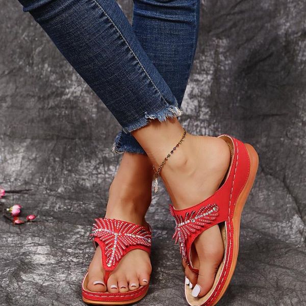 

slippers women's crystal flip flop 2021 summer woman wedges platform footwear ladies appliques sewing female shoes plus size, Black