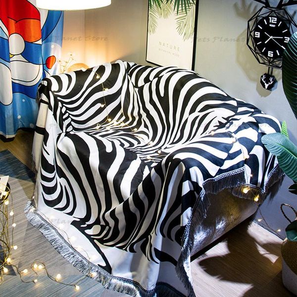 

blankets nordic minimalist sofa blanket zebra cover cloth towel mat non-slip dustproof bedroom bedspread carpet