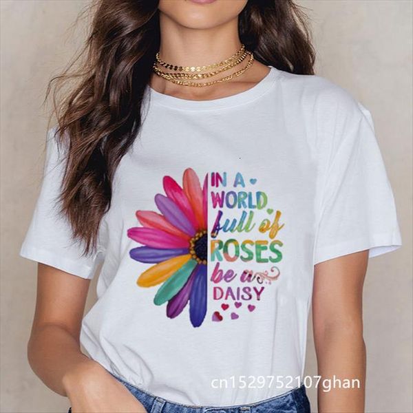 

daisies print o neck women short sleeve fashion tees summer womens drop, White