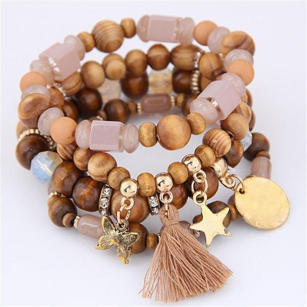 

cuff women 4 pcs/set tassel star butterfly pendant punk bangle bracelet elastic geometry shape retro abs plastic, White