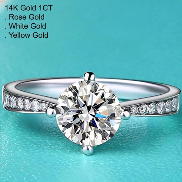 

cluster rings 14k white rose gold 1 moissanite diamond ring women elegant round classic trendy wedding party engagement anniversary, Golden;silver