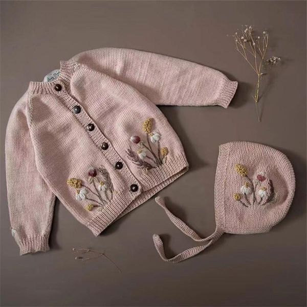 

jackets enkelibb beautiful cardigans for girl child winter clothes pink hand knit flower coats, Blue;gray