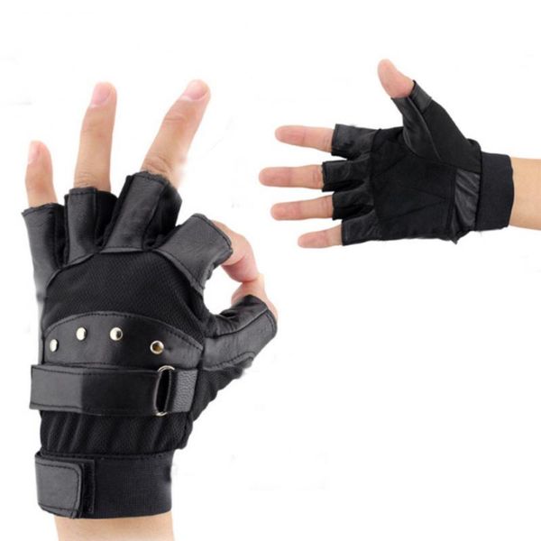 

cycling gloves rivet pu leather fingerless men women fashion hip hop women's gym punk half finger men's, Black
