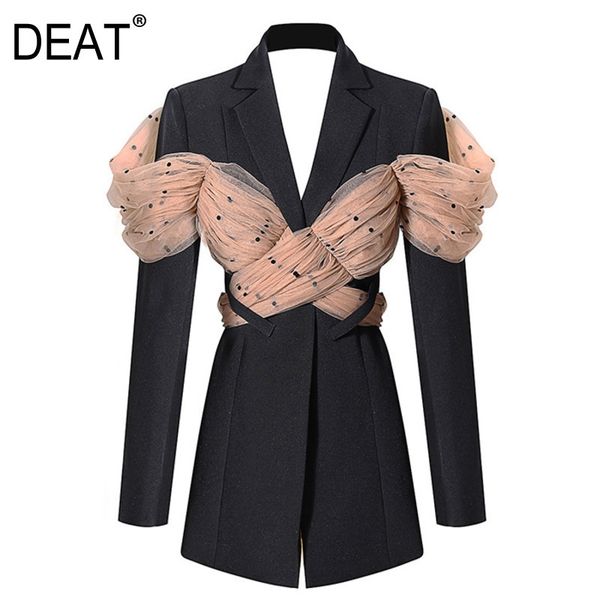 

spring and autumn fashion v-neck hollow out backless mesh spliced patchwork high waist jacket wp11901l 210421, Black;brown