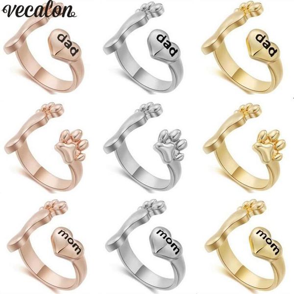 

wedding rings vecalon 3 colors baby foot with mom love ring gold filled party birthday band for women men festival jewelry gift, Slivery;golden