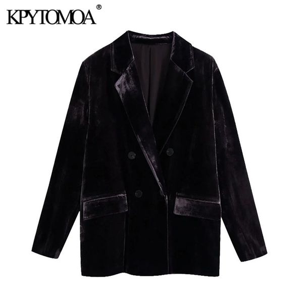 

women fashion double breasted velvet blazer coat long sleeve pockets female outerwear chic 210420, White;black