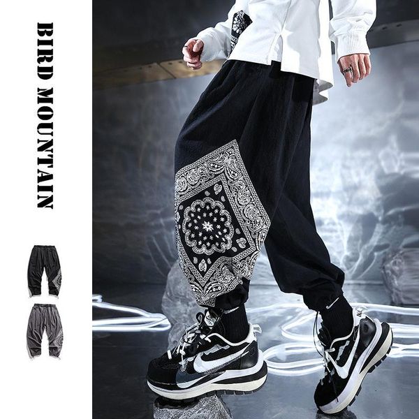 

korean style hip hop fashion casual harem pants 2021 spring ethnic print joggers men clothing streetwear loose trousers male men's, Black