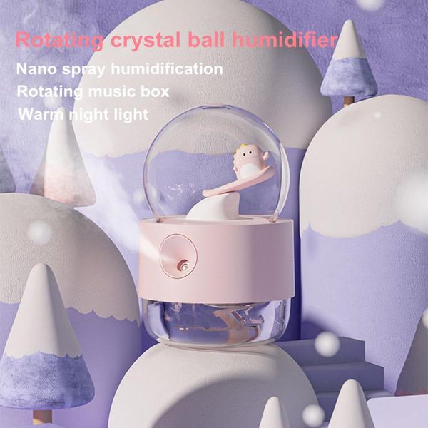 

humidifiers 300ml wireless air humidifier rechargeable1200mah battery cute rotating crystal ball home water aroma diffuser warm night light