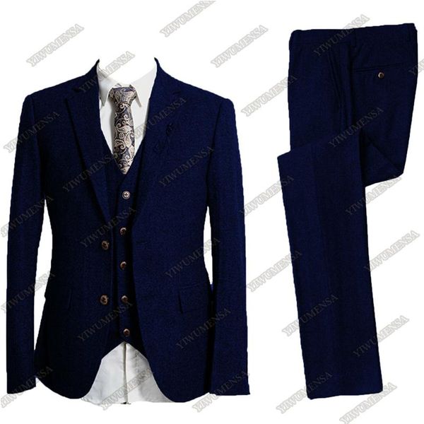 

men's suits & blazers yiwumensa winter men tweed wool thick jacket+vest+pant 3 pieces set business work wear smoking blazer masculino t, White;black
