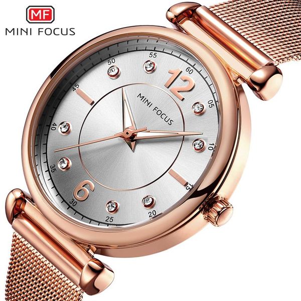 

wristwatches minifocus women watches waterproof rose gold stainless steel mesh strap fashion casual ladys watch relogio feminin, Slivery;brown