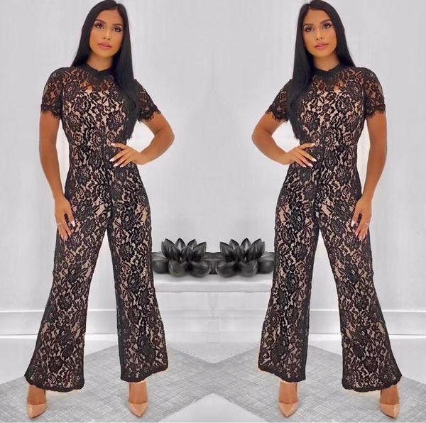 

women's jumpsuits & rompers backless black lace bandage jumpsuit 2021 knitted bodycon designer, Black;white