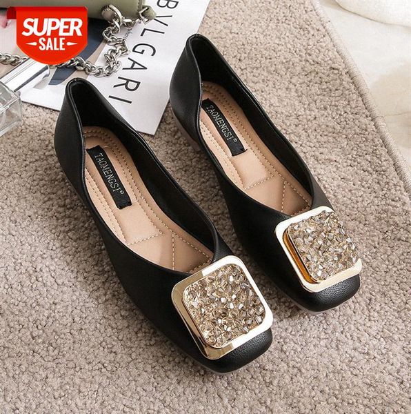 

square toe flat shoes women's grandma metal buckle pumps large size #rn3e