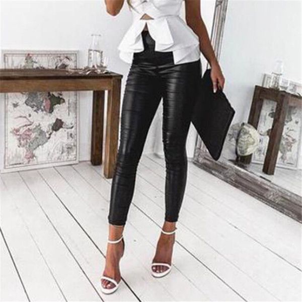 

women's pants & capris arrival faux leather slim fit skinny casual trousers ladies python skin leopard printed full length, Black;white
