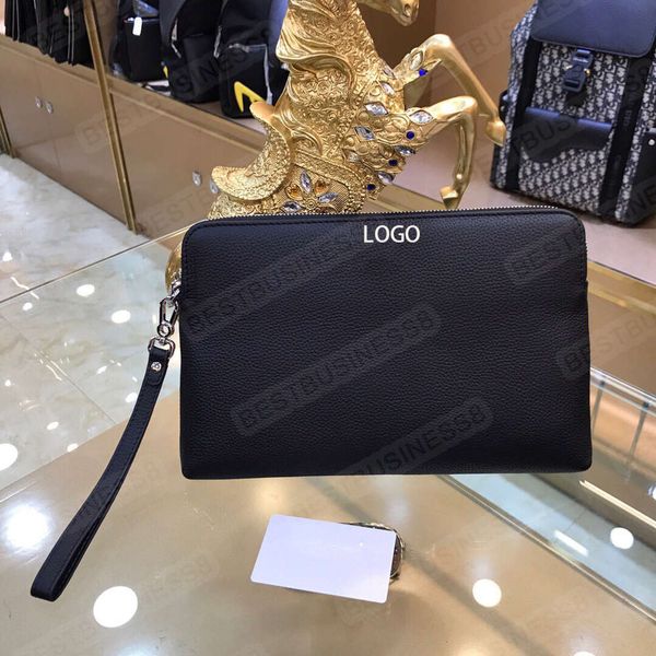 

men's clutch casual and versatile black grained leather soft size 28*18