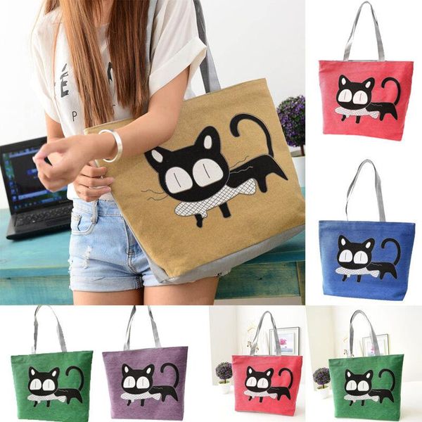 

shopping bags fashion cute cartoon cat women canvas shoulder bag casual handbag