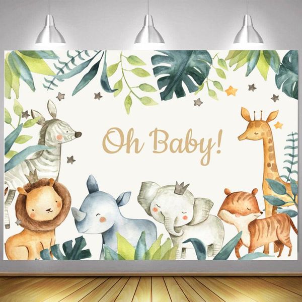 

party decoration jungle green forest happy birthday background 'oh baby' safari backdrop baby shower born animals