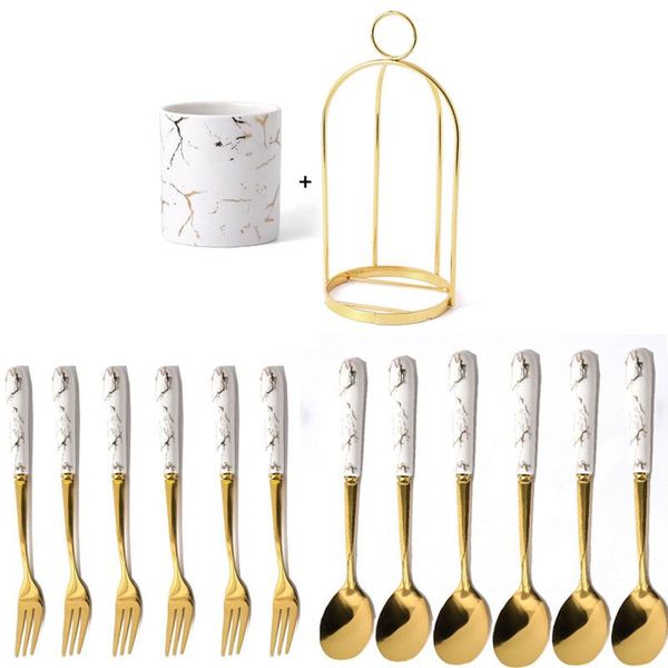 

forks golden tableware marbled ceramic cutlery set storage tank 410 stainless steel spoon and fork mirror coffee dinner