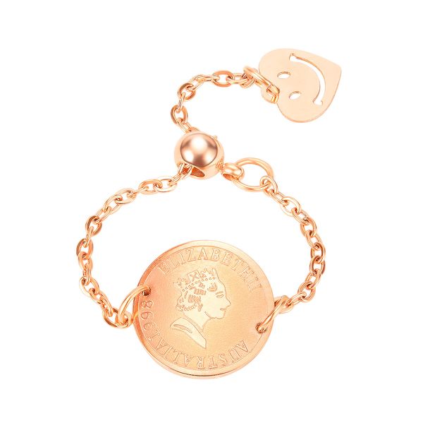 

adjustable chain band rings for women female fashion love smiling face retro queen coin titanium stainless steel jewelry girls gifts, Silver