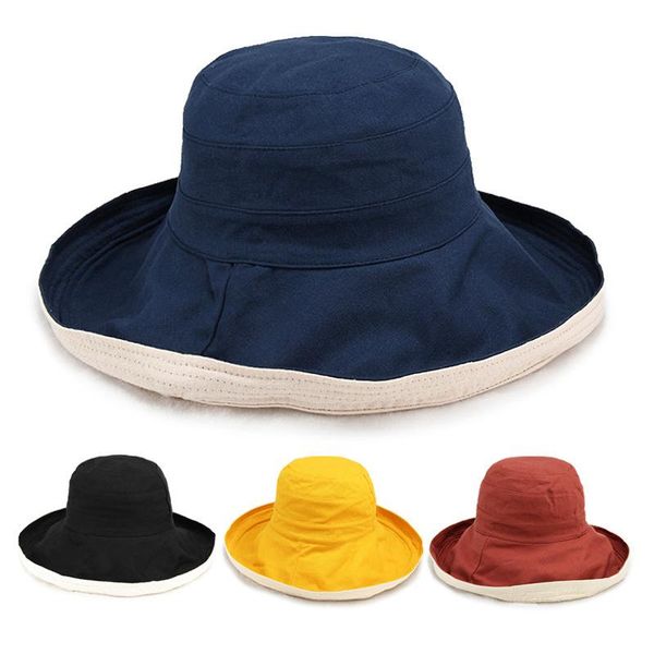 

berets 2022 spring and summer beach wide brim bucket hat woman blank cotton fisherman hats 55-59cm, Blue;gray