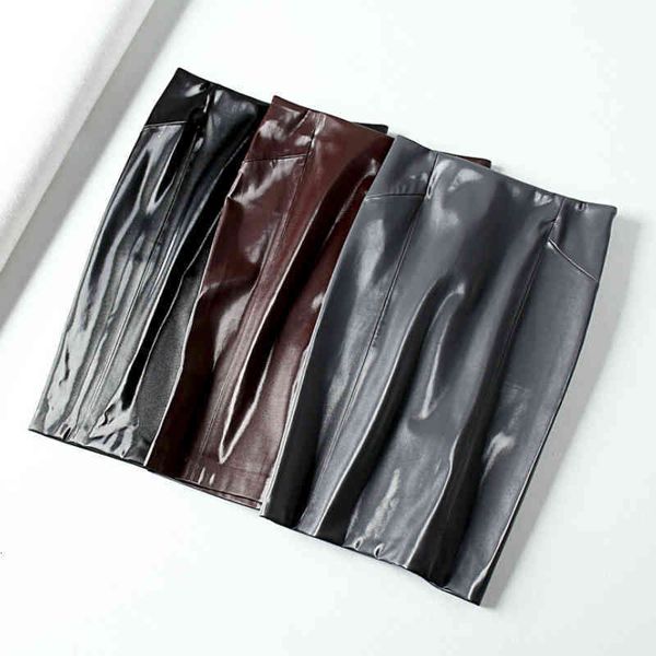 

skirts skirts women autumn winter shine pu midi office ladies hip package split glossy faux leather pencil you6, Black