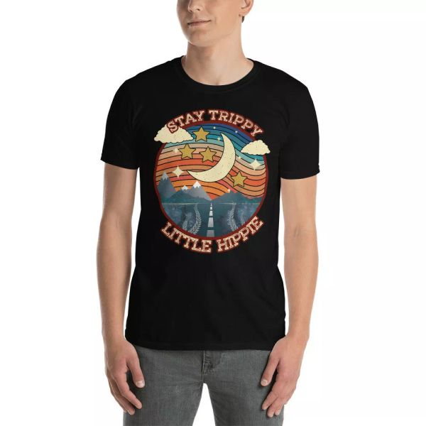 

vintage stay trippy little hippie cool van peace sign shirt, White;black