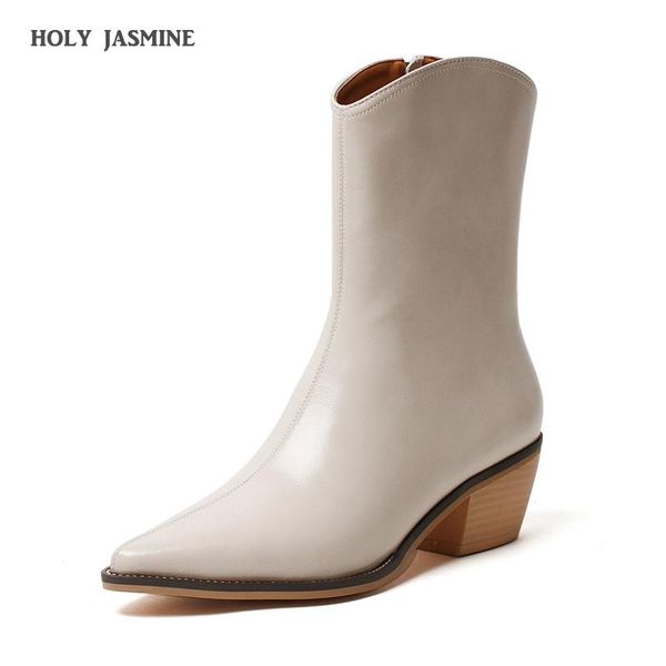 

boots 2021 women western cowboy solid color ankle autumn winter ladies block heel point toe booties modern 538cm, Black