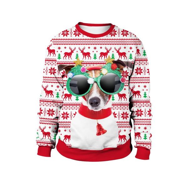 

men's sweaters man ugly christmas funny cute dog with glasses printed cartoon xmas sweatshirts autumn holiday party women's pullov, White;black