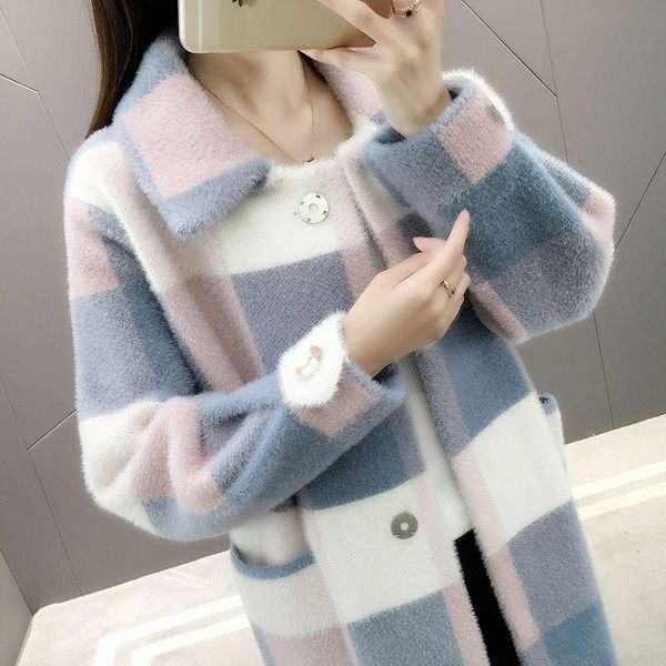 

imitation mink velvet coats autumn and winter jacket loose large size long knit cardigan coat female thickening women's wool & blends, Black