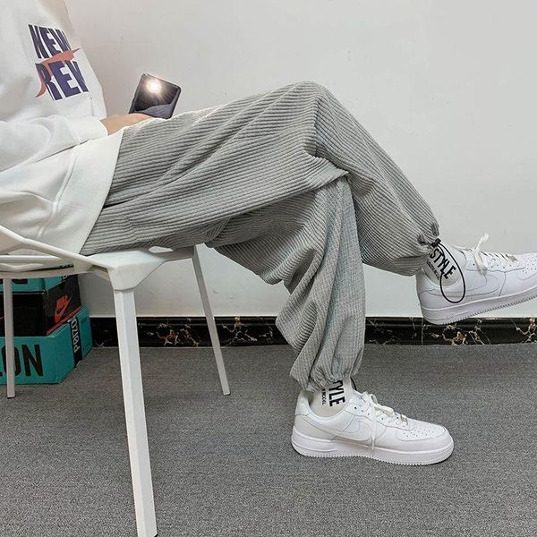 

spring corduroy pants men's fashion black gray apricot casual men streetwear loose hip-hop straight wide-leg mens