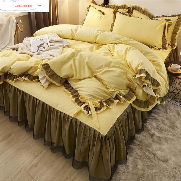 

bedding sets yellow lace set twin full  king bedspread princess duvet cover pillowcase girls bed skirt luxury bedclothes
