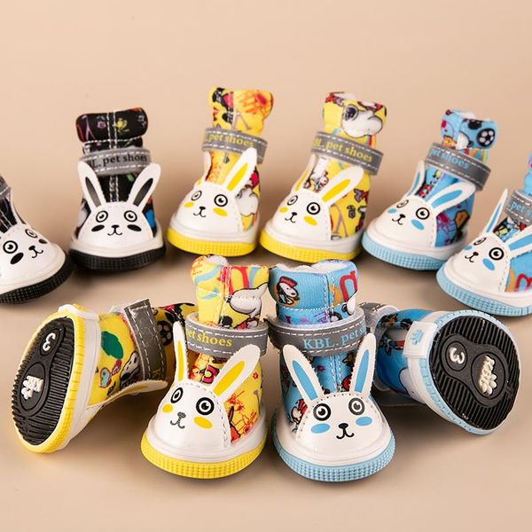 

dog apparel cute cartoon pet boots for small dogs and cats print puppy shoes chihuahua yorkshire poodle outdoor luminous 4pcs/set
