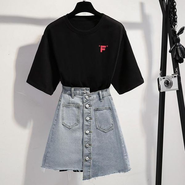 

two piece dress ichoix style korean outfits long t-shirts and skirt denim women's 2 order summer clothes cool girl suit 2 100y, White
